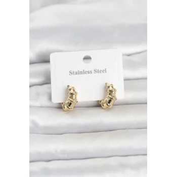 316L Çelik Gold Renk Halka Model Kadın Küpe