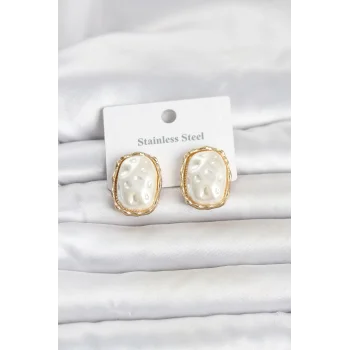 316L Çelik Gold Renk İnci Model Vintage Kadın Küpe