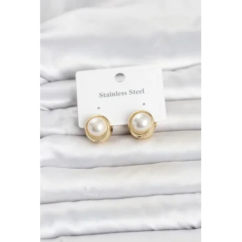 316L Çelik Gold Renk İncili Model Kadın Küpe