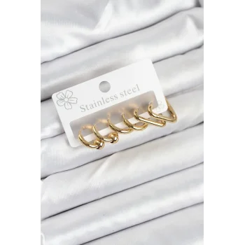 316L Çelik Gold Renk Kadın Küpe Seti