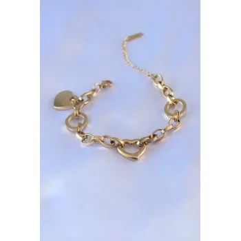 316L Çelik Gold Renk Kalp Figür Zincir Model Kadın Bileklik