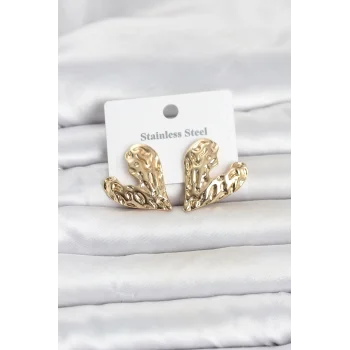 316L Çelik Gold Renk Kalp Model Kadın Küpe