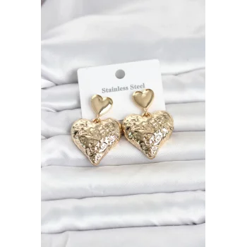 316L Çelik Gold Renk Kalp Model Kadın Küpe