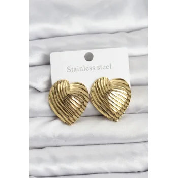 316L Çelik Gold Renk Kalp Model Kadın Küpe