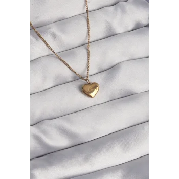 316L Çelik Gold Renk Kalp Model Love Kolye