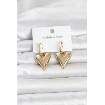 316L Çelik Gold Renk Kalp Modelli Kadın Küpe