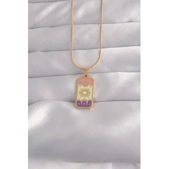 316L Çelik Gold Renk Karışık Mineli Ay Figür Tarot Kolye
