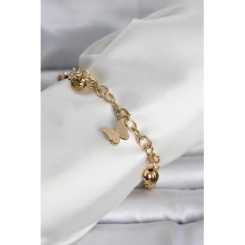 316L Çelik Gold Renk Kelebek ve Dorikalı Kadın Bileklik