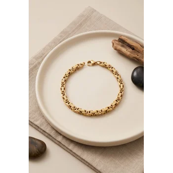 316L Çelik Gold Renk Kral Zincir Model Erkek Bileklik
