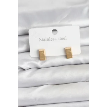 316L Çelik Gold Renk Külçe Altın Model Kadın Küpe