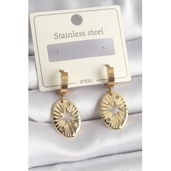 316L Çelik Gold Renk Kutup Yıldız İşleme Kadın Küpe