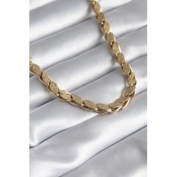 316L Çelik Gold Renk Lazer Kesim Arpa Zincir Model Kadın Kolye