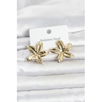 316L Çelik Gold Renk Lotus Çiçeği Model Kadın Küpe