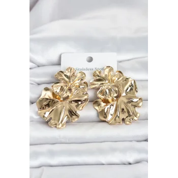 316L Çelik Gold Renk Lotus Model Kadın Küpe