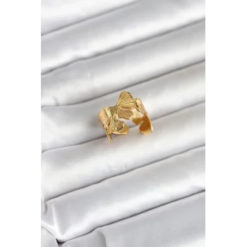 316L Çelik Gold Renk Lotus Model Kadın Yüzük