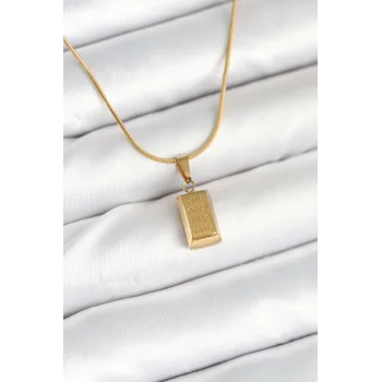 316L Çelik Gold Renk Mini Külçe Altın Model Kolye