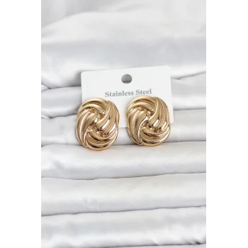 316L Çelik Gold Renk Motif Desen Model Kadın Küpe