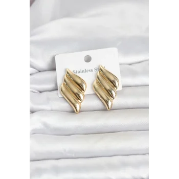 316L Çelik Gold Renk Motif Model Kadın Küpe