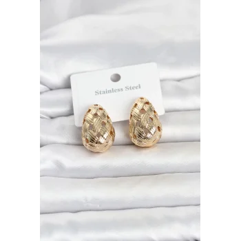 316L Çelik Gold Renk Motifli Damla Kadın Küpe