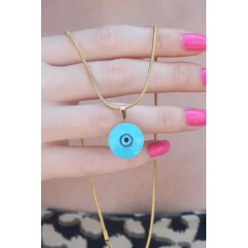 316L Çelik Gold Renk Nazar Boncuk Model Kadın Kolye