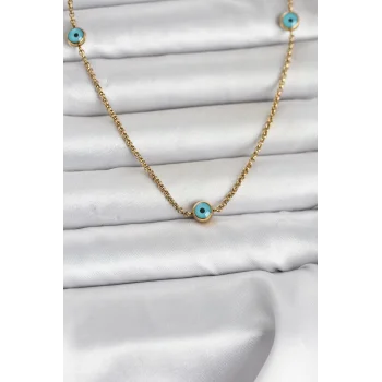 316L Çelik Gold Renk Nazarlı Model Kadın Kolye