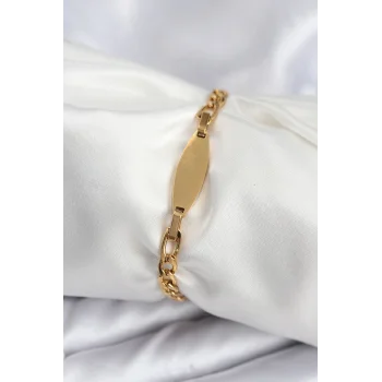 316L Çelik Gold Renk Oval Yazı Yazmaya Uygun Kadın Bileklik