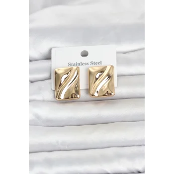 316L Çelik Gold Renk Plaka Model Kadın Küpe