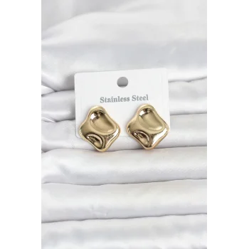 316L Çelik Gold Renk Plaka Model Kadın Küpe
