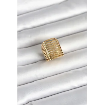 316L Çelik Gold Renk Plaka Model Kadın Yüzük