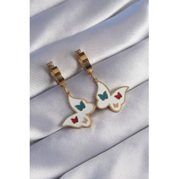 316L Çelik Gold Renk Renkli Mineli Kelebek Küpe