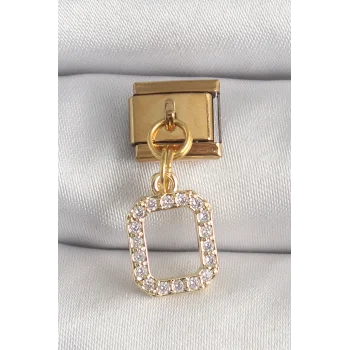 316L Çelik Gold Renk Sallantı Kare Zirkon Taşlı Nomination Charm