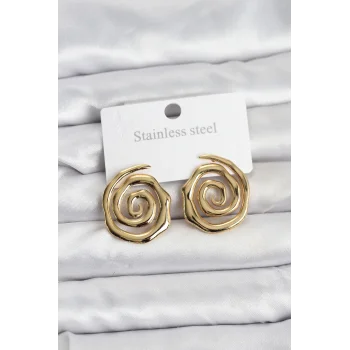316L Çelik Gold Renk Sarmal Model Kadın Küpe