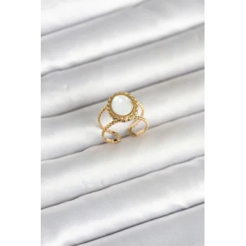 316L Çelik Gold Renk Sedefli Vintage Kadın Yüzük