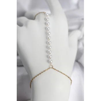 316L Çelik Gold Renk Sıralı İncili Model Kadın Şahmeran