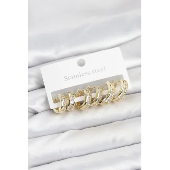316L Çelik Gold Renk Su Yolu Halka Küpe Seti