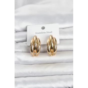 316L Çelik Gold Renk Yarım Halka Model Kadın Küpe