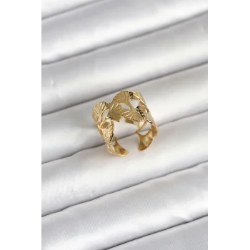 316L Çelik Gold Renk Yelpaze Model Kadın Yüzük