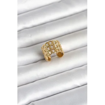 316L Çelik Gold Renk Zincir Model Kadın Yüzük