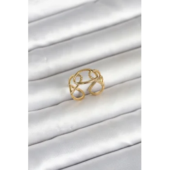 316L Çelik Gold Renk Zincir Model Kadın Yüzük