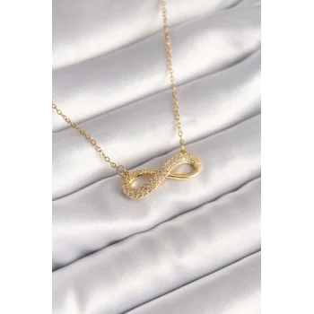316L Çelik Gold Renk Zincir Zirkon Taşlı Sonsuzluk Model Kadın Kolye