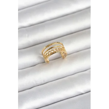 316L Çelik Gold Renk Zincirli Vintage Model Kadın Yüzük