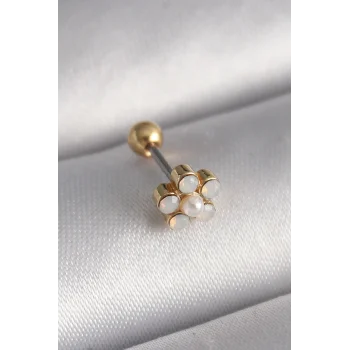 316L Çelik Gold Renk Zirkon Taşlı Çiçek Model Tragus Piercing