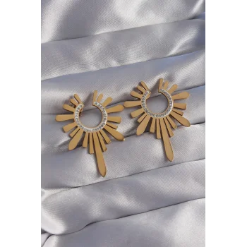 316L Çelik Gold Renk Zirkon Taşlı Güneş Figürlü Küpe