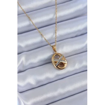 316L Çelik Gold Renk Zirkon Taşlı Kadın Kolye