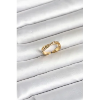 316L Çelik Gold Renk Zirkon Taşlı Kadın Yüzük