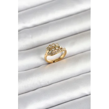 316L Çelik Gold Renk Zirkon Taşlı Kalp Model Kadın Yüzük