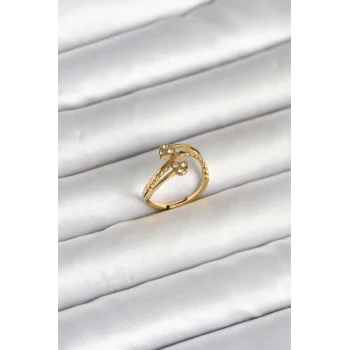 316L Çelik Gold Renk Zirkon Taşlı Kalp Model Kadın Yüzük