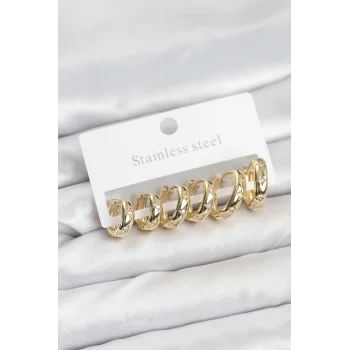 316L Çelik Gold Renk Zirkon Taşlı Kutup Yıldızı Model Halka Küpe Seti