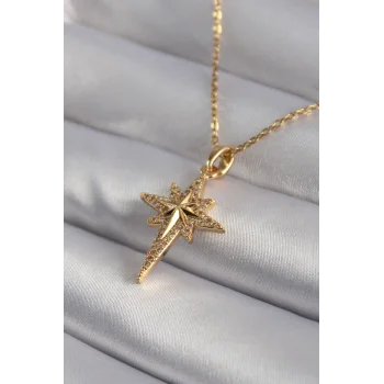 316L Çelik Gold Renk Zirkon Taşlı Kutup Yıldızı Model Kadın Kolye