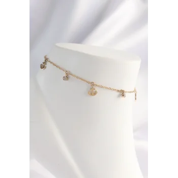 316L Çelik Gold Renk Zirkon Taşlı Minimal Çapa Tasarımlı Halhal